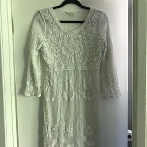 White Lace Knee Length Dress with Lining